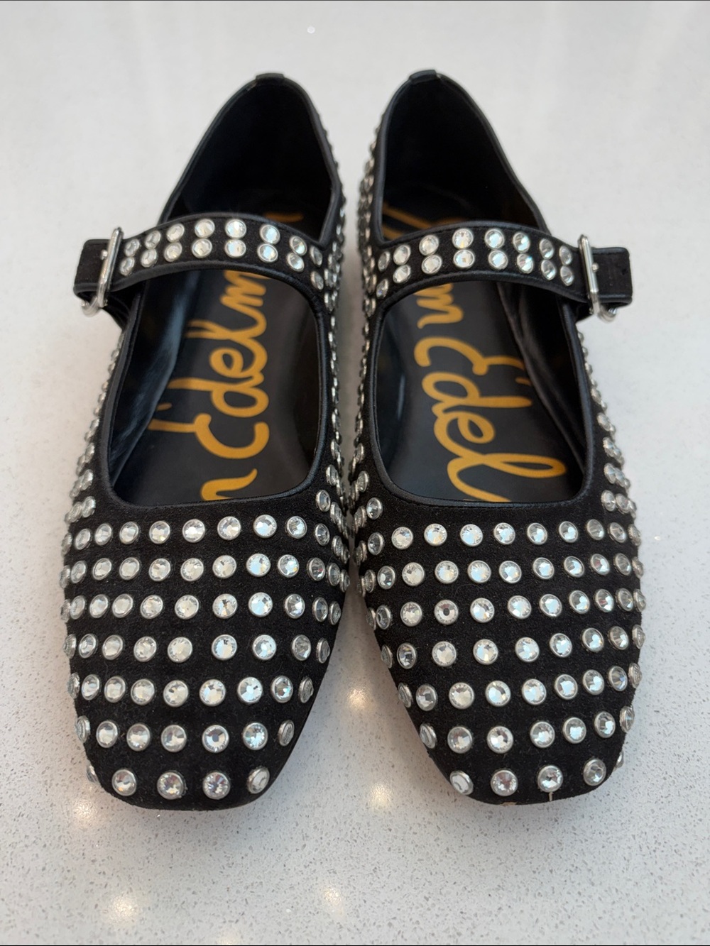 Sam Edelman Black Crystal-Stud Mary Jane Flats